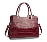 CORIOS Vintage Sac à Main pour Femme Motif Crocodile Sac Portés Épaule PU Cuir Sac Bandoulière Multi Poches Sac Hobo Cabas Elégant Sac Messager Voyage Travail Achats Fête Sac Fourre Tout Rouge Vin