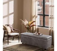 Corium Banc de Rangement Coffre Bout de Lit Pouf Pliable Rabattable Banquette Ottomane Tabouret Coffre avec Espace de Stockage Coffre Siège Salon Chambre Couloir Polyuréthane 118 x 37 x 43 cm Gris