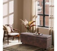 Corium Banc de Rangement Coffre Bout de Lit Pouf Pliable Rabattable Banquette Ottomane Tabouret Coffre avec Espace de Stockage Coffre Siège Salon Chambre Couloir Polyuréthane 118 x 37 x 43 cm Marron