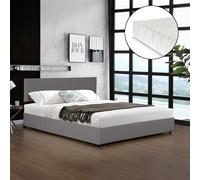 Corium Lit Capitonné avec Matelas à Mousse Froid Lit avec Sommier à Lattes Rabattable Coffre de Rangement Tête de Lit Rembourré Capacité de Charge 300 kg Bois Polyester 180 x 200 cm Gris
