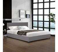 Corium Lit Coffre Rembourré avec Sommier à Lattes Rabattable Tête de Lit Capitonné Coffre Velours Côtelé Polyester Confortable Capacité de Charge 300 kg Bois Métal 180 x 200 cm Gris