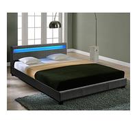 Corium Lit Double Rembourré Design avec Éclairage LED en 6 Couleurs Sommier à Lattes Polyester 180 x 200 cm Gris Foncé