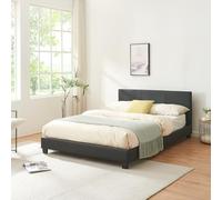 Corium Lit Double Rembourré Moderne Robuste Sommier à Lattes Solide Housse Similicuir Design Élégant 140 x 200 cm Noir