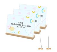 Coriver 3 Pièces Présentoirs de Table A4, A4 Horizontaux Acrylique Double Face Porte Menu, Forme L/T Support Affiche Plaque avec Pied en Bois, Support de Table pour Exposition Café Bureau-297 x 210 mm