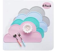 Coriver 4 PCS Napperons, Silicone De Qualité Alimentaire en Forme de Nuage Antidérapant Table Pliable Plateau Alimentaire Résistant À La Chaleur Vaisselle Napperon Plaque (Rose+Bleu+Vert+Gris)