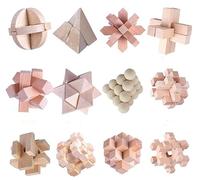 Coriver Casse-tête en Bois, 12 Pièces 3D Puzzle IQ Brain Teaser, Jeu Educatif Intellectuel Logique Jouet, Jouet Cadeau pour Enfants Adultes