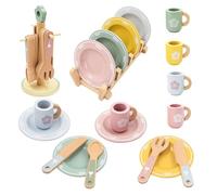 Coriver Cuisine en Bois Enfant, 22 pièces Dinette Enfant pour Tout-Petits, Jouet pour Jeux de Rôle, Cadeau Anniversaire pour Filles et Garçons 3+ Ans (4 Ensembles)