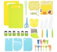 Coriver Kit Couteau Cuisine Enfant, 32 pièces Couteau Montessori Enfants avec Ondulé et Planche à Découper, Plastique Ustensile Cuisine Enfant pour Couper des Fruits ou Légume