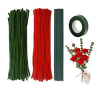 Coriver Lot de 200 cure-pipes pour le bricolage, 2 couleurs, 7 mm, rose, tiges en chenille vertes, cure-pipes, bouquets, bricolage, pipe Cleaner Flower pour débutants, décorations DIY