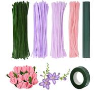 Coriver Lot de 250 cure-pipes pour le bricolage, 4 couleurs, 7 mm, tiges de chenille vertes, cure-pipes, bouquets, pipe Cleaner Flower pour débutants, décorations DIY