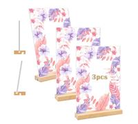 Coriver Lot de 3 supports en acrylique A4 en plastique A4 avec base en bois, support vertical ou angulaire transparent pour la publicité, le café, le bureau, la boutique de mariage, le restaurant
