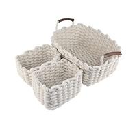 Coriver Panier de Rangement, Lot de 3 Boîte de Rangement Tissu,Blanc Rangement panier, Empilable Petit Panier Rangement en Corde de Coton pour Bureau, Salle de Bain, Decoration Chambre Bébé