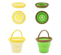 Coriver Seau de Plage Pliable, Lot de 2 Seaux de Camping Pliables Silicone avec Motif Fruits et Poignée, Plage Enfant pour Sandpit, Plein Air, Peche (2. Jaune + Vert)