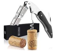 CORKAS Tire-bouchon Professionnel, Couteaux de Sommelier,Décapsuleur Manuel à Double Ailette, Coupe-Capsule et Ouvre-bouteille, Tire-bouchon de Serveur (D-Boisd'ébène)