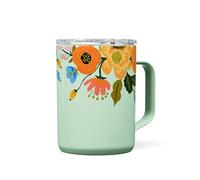 Corkcicle x Rifle Paper Co. Tasse à café triple isolation avec couvercle et poignée, motif floral menthe, 473,6 g - Tasse de voyage en acier inoxydable pour garder les boissons chaudes pendant plus de