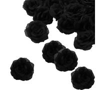 Corkwaw Lot de 25 têtes de roses artificielles en soie de 7,6 cm, pour fête de mariage, maison, jardin, décoration, bricolage, boîte cadeau (noir)