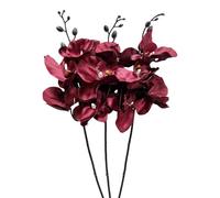 Corkwaw Lot de 3 fleurs artificielles en soie phalaenopsis au toucher réaliste utilisées dans les bureaux, les centres de table à manger, les mariages, la décoration de la maison (rouge)