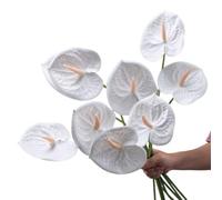 Corkwaw Lot de 8 fleurs d'anthurium artificielles au toucher réaliste pour centre de table, décoration de festival de mariage, arrangement floral (blanc)