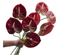 Corkwaw Lot de 8 fleurs d'anthurium artificielles au toucher réaliste pour centre de table, décoration de festival de mariage, arrangement floral (rouge foncé)