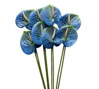 Corkwaw Lot de 8 fleurs d'anthurium artificielles au toucher réaliste pour centre de table, décoration de festival de mariage, arrangement floral (bleu)