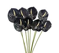 Corkwaw Lot de 8 fleurs d'anthurium artificielles au toucher réaliste pour centre de table, décoration de festival de mariage, arrangement floral (noir)