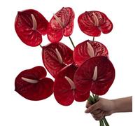 Corkwaw Lot de 8 fleurs d'anthurium artificielles au toucher réaliste pour centre de table, décoration de festival de mariage, arrangement floral (rouge)