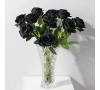 Corkwaw Lot de 8 roses artificielles en soie réalistes à longue tige en vrac pour centres de table, arrangements floraux de mariage, festival (noir)