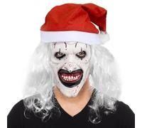 Corlidea Masque de Clown d'Halloween, Masque d'Halloween Effrayant avec Bonnet du Père Noël, Accessoires de Costume pour Déguisement de Tueur, Accessoires de Cosplay