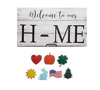 Corlidea Welcome to Our Home Seasonal Door Hanger Home Door Hanger Panneau de Bienvenue saisonnier avec pièces de Vacances interchangeables Poster Alphabet (Beige, One Size)