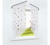 CORLIF Rideau brise-bise avec cordon de serrage - Rideau court transparent - Avec imprimé papillon - Doré - 60 x 90 cm - 1 pièce