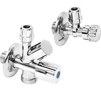 Cornat T317100 Lot de 2 raccordement Laver et Lave-Vaisselle avec clapet Anti-Retour en Laiton/Robinet Machine d'appareil/vanne d'angle, argenté