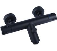 Cornat NERS2 Robinet thermostatique de bain « Noir » - Corps en laiton noir mat - Poignée de sélection de la température et blocage de l'eau chaude - Mitigeur monocommande pour montage mural - Robinet