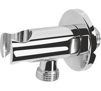 Cornat Raccord mural, filetage extérieur, 1/2", rosace Ø 54 mm, avec support pour douchette, chromé, coude de raccordement mural, support mural pour tuyau de douche, raccord d'eau, TECBW3322