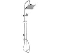 Cornat Système de douche « Carballo » - Chromé - Douchette de tête carrée et douchette à main avec 1 type de jet - Fonction anti-calcaire - Set complet de douche avec tube montant - SA330103