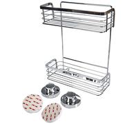 Cornat T340275 Panier de douche 3 en 1 - Deux paniers extra hauts - Pour montage mural - 3 options de fixation différentes avec ventouse, tampon adhésif et perçage - Chromé