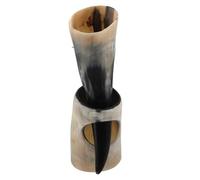 Corne à Bière Antique avec Support, en Corne de Bœuf, Style Viking | Décor Médiéval et Pièce de Conversation, Finition Naturelle Polie, pour Vin ou Jus, Esprit Rustique