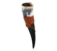 Corne à Boire pour Vin et Hydromel Médiévale Rustique avec Support PU | Accessoire Cosplay, Style Vintage, pour Foires Renaissance et Reconstitutions Historiques, Décoration Solide