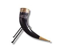 Corne à boire Viking avec support | Tasse en corne de bœuf véritable polie | Chope médiévale de bière de 30,5 à 35,6 cm | Tasse à bière nordique pour hydromel, bière et vin | Récipient à boire