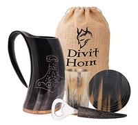 Corne de Viking authentique Divit | Chope à bière archaïque | Style royal ; boire dans une véritable chope en corne de bœuf (Thor | Polished)