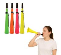 Corne de woofer néon adulte avec corde - Trompette de stade en plastique bruyant - Bruit Maker Vuvuzela pour football, sport, encouragement, fête - Couleurs assorties (assorties, lot de 4) - Pour