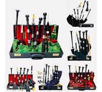 Cornemuse écossaise noire en palissandre (divers tartans) avec support argenté avec étui rigide pour pratiquer le chanter (français non garanti) (velours noir noir)