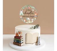 CORNER LACE Décoration de gâteau « A New Chapter Will Soon Begin » pour fête prénatale - Livre d'histoires en acrylique pour révéler le sexe de la forêt, pic de gâteau pour bébé saupoudré d'animaux de