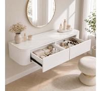 Corner Makeup Vanity, Floating Dressing Table, Wall Mounted Vanity Desk | Centered Mounting Adapts To Corners, Straight Walls And Varied Room Layouts.(M-White,39.4"/100cm)