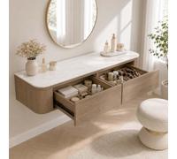Corner Makeup Vanity, Floating Dressing Table, Wall Mounted Vanity Desk | Centered Mounting Adapts To Corners, Straight Walls And Varied Room Layouts.(M-Oak,39.4"/100cm)