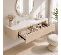 Corner Makeup Vanity, Floating Dressing Table, Wall Mounted Vanity Desk | Centered Mounting Adapts To Corners, Straight Walls And Varied Room Layouts.(M-Khaki,47.2"/120cm)