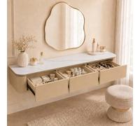 Corner Makeup Vanity, Floating Dressing Table, Wall Mounted Vanity Desk | Centered Mounting Adapts To Corners, Straight Walls And Varied Room Layouts.(M-Oak Khaki,63.0"/160cm)