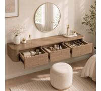 Corner Makeup Vanity, Floating Dressing Table, Wall Mounted Vanity Desk | Centered Mounting Adapts To Corners, Straight Walls And Varied Room Layouts.(Oak,63.0"/160cm)