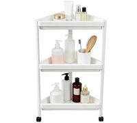 Corner Shelf Stand | 3-Tier Movable Organizer With Bottom Wheels | Corner Shelf With Metal Frame Triangle Sh-elf Display Rack | For Living Room Bedroom Bathroom Books Plant Pots Seasoning Bottles