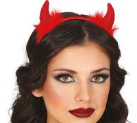 Cornes démoniaques Serre-tête Marabout Démon Accessoire Costume Halloween Bandeau Diable Rouge Paillettes Fête Horreur Adulte, Couleur : Rouge
