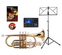 Cornet à Pistons en Sib de Trompette Laiton Doré Embouchure Coffre Set Pupitre